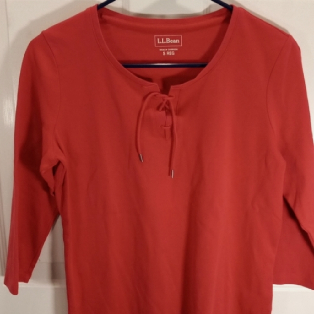 LLBean NWOT Small Reg Rust/ Red, tie front, 3/4 sleeve 100% cotton - Picture 1 of 4